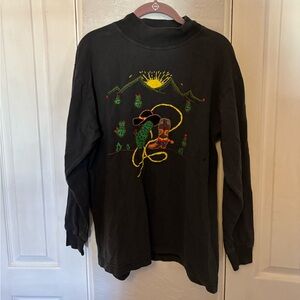 Vintage Cotton Southwest Theme Sweatshirt Embroidered Cactus and Boot Kitsch L